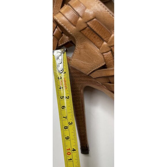 Tory Burch Nadia Brown Woven Leather Huarache Sandals Heels Size 9M Logo - Picture 10 of 10